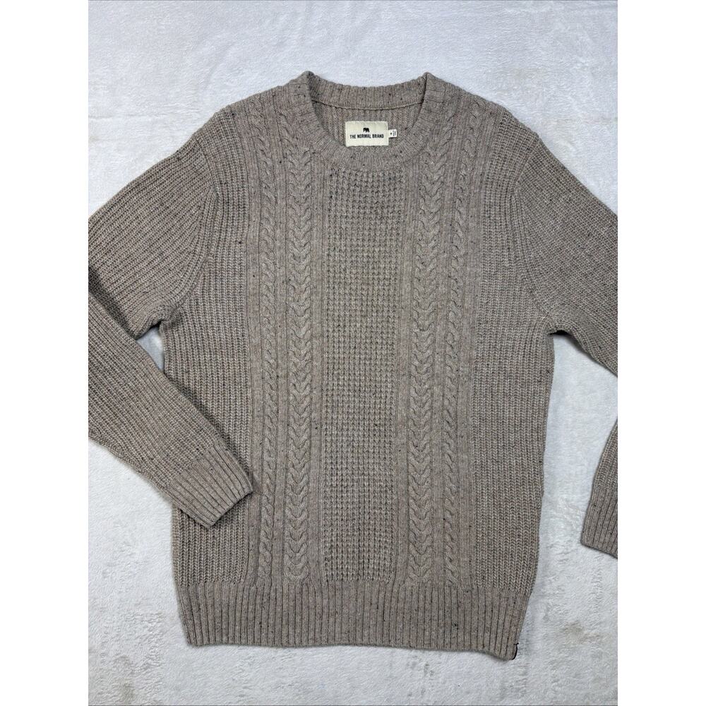 The Normal Brand Sz Med Kennedy Cable Crew Sweater Tan Oat Speckled Wool Blend